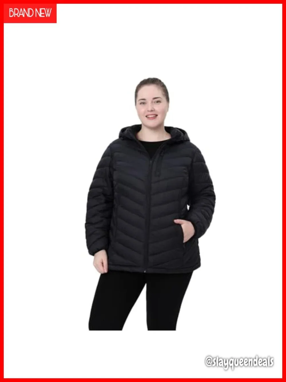 Plus Size Packable Puffer Jacket 1X-6X Water-Resistant Detachable Hood